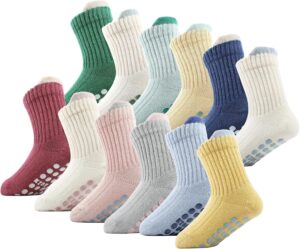 Baby Socks, 12 Pairs Toddler Ankle Socks Non Slip Cotton Grip Socks for Newborn Boys Girls 0-48 months
