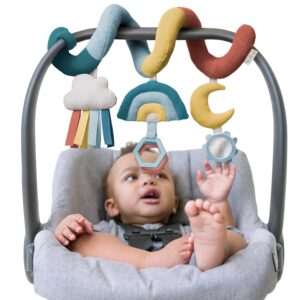 Itzy Ritzy Spiral Car Seat & Stroller Activity Toy – Stroller & Car Seat Toys for Ages 0 Months and Up – Hanging Toys Include Clinking Rings, Mirror and Textured Ribbons (Rainbow)