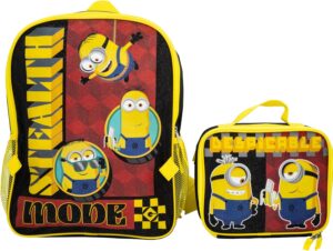 AI ACCESSORY INNOVATIONS Despicable Me 2 Piece Backpack Set, Boys & Girls 16″ School Bag, Black