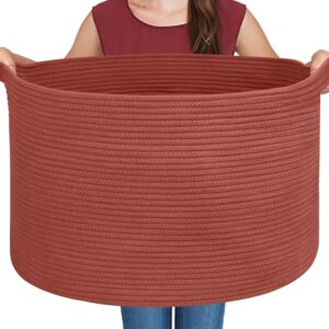 Extra Large Storage Basket, 22″ X 14″ Blanket Basket Living Room, Brick Red Woven Cotton Rope Basket, Baby Wicker Baskets for Organizing, Kids Toy Storage Bin, Dirty Clothes Laundry Basket