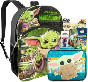 Backpack and Lunch Box Set – Mandalorian School Supplies Bundle with 16 Inch Insulated Bag Plus Star Wars Stickers, Pens, More (Mandalorian for Boys)