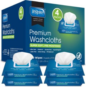 Inspire Adult Wet Wipes, Wash Cloths | Adult Wipes for Incontinence & Cleansing for Elderly, 8″x12″ (200 count)