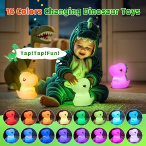 One Fire Dinosaur Night Light for Kids, 16 Color Changing Dinosaur Toys for Kids Night Light,Portable Recharge Nightlight for Kids Room,Silicone Baby Night Light for Kids Toys, Dinosaur Toys for Boys