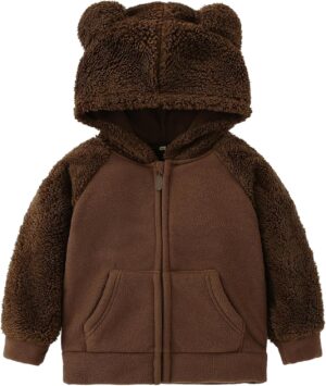 AMIYAN Bear Ears Shape Fleece Warm Hoodies Clothes Toddler Zip-up Light Jacket Sweatshirt Outwear For Baby Boys