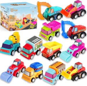Easter Basket Stuffers for Toddler, 12pcs Pull Back Cars Truck Vehicles Set for Boys Girls, Mini Assorted Construction Vehicle Toy Party Favors, Potty Training Reward Easter Basket Essentials