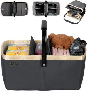 BabbleRoo Diaper Caddy: Large Capacity Diaper Organizer Basket, Perfect for Storing Baby Wipes, Diapers & Baby Essentials. Spacious, Convenient for Parents of Newborn Babies – Black