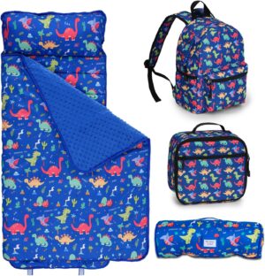 Toddler Nap Mat with Matching Backpack & Lunchbox, Kids Sleeping Bag with Removable Pillow & Blanket, Napping Mats for Preschool, Daycare, Travel, Pre K Roll up Slumber Bags for Ages 3-6 Years