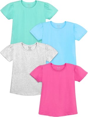 Poroka 4 Pack Toddler Girls Shirts Kids Cotton Short Sleeve T Shirts Tops Tees Girls Summer T-Shirts