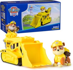 PAW Patrol, Rubble’s Bulldozer Toy Truck with Collectible Action Figure, Sustainably Minded Kids Toys for Boys & Girls Ages 3 and Up