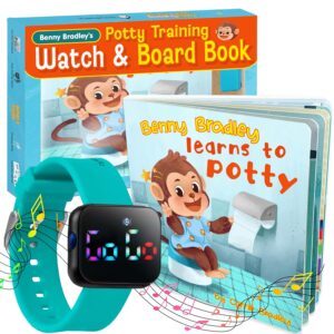 Potty Training Watch & Board Book for Kids – A Water Resistant Potty Reminder Device for Boys & Girls – Train Your Toddler with Fun Musical or Vibration Reminders and Printed Board Book (Turquoise)