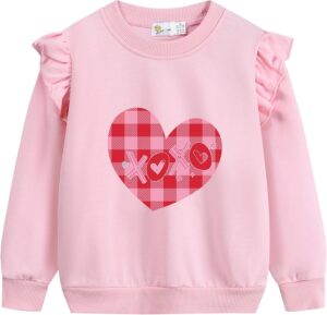 CM-Kid Valentine Girls Sweatshirts Heart Print Pink Red Shirt for Kids Girl Long Sleeve Love Sweatshirt Clothes 2-7 Years