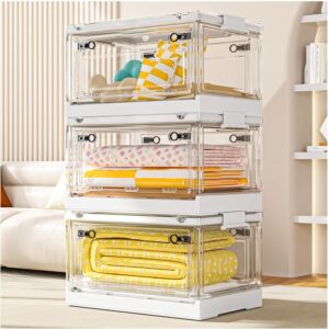 CTSNSLH 144QT Clear View Storage Bins with Lids, Stackable Storage Bins with Doors and Wheels, Storage Box, Large Closet Organizers and Storage for Home, Dorm