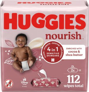 Huggies Nourish Scented Diaper Wipes, 2 Push Button Packs (112 Wipes Total)