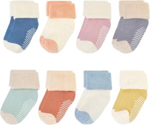 VWU Baby Toddler Kids Ankle Crew Socks with Grips Unisex Warm Thick Cotton Winter Socks 0-10 Years 6/8 Pack