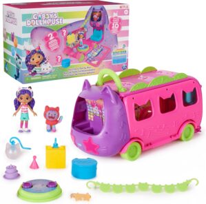 Gabby’s Dollhouse Celebration Party Bus, Transforming Playset with Gabby & DJ Catnip Toy Figures & Dollhouse Accessories, Kids Toys for Ages 3 and Up