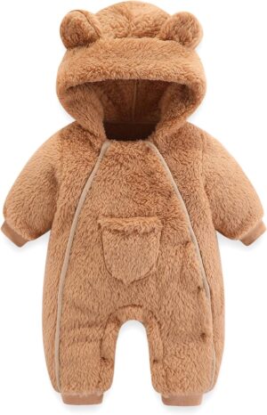 Newborn Baby Bear Outfit Suit Girls Boys Fleece Jumpsuit Romper Hooded Coat Winter Clothes Outwear Snowsuit