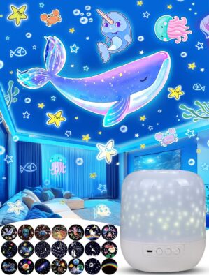 21 Sets of Films + Kids Night Light Projector, Projector Night Light for Kids Bedroom, Ceiling, Star Galaxy Projector with 360° Rotation, Dimmable for Baby Toddler Girl, Christmas, Nursery, Room Decor