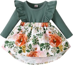 OLLUISNEO Newborn Baby Girl Dress Infant Ruffle Sleeve Romper Outfits Flower Girls Dresses Baby Girl Clothes Summer Fall