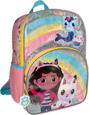 AI ACCESSORY INNOVATIONS Gabby’s Dollhouse 16” Backpack, Girls Iridescent Rainbow School Bag With Floating Confetti, Pink
