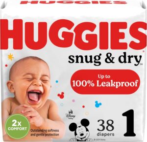 Huggies Size 1 Diapers, Snug & Dry Newborn Diapers, Size 1 (8-14 lbs), 38 Count, Packaging May Vary