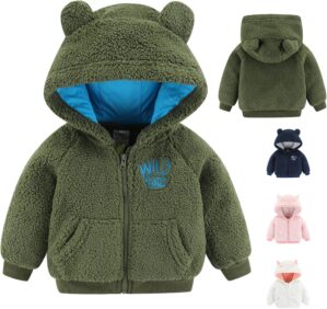 Newborn Infant Baby Boys Girls Cartoon Fleece Hooded Jacket Coat with Ears Warm Todder Kids Outwear Coat Zipper Up 0-6Y