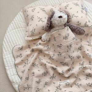 BuLuTu Large Muslin Toddler Blanket for Boys Girls Baby Bed Blankets Floral Print Swaddle Blankets Soft Breathable Toddler Crib Quilt, All Seasons,Hyacinth Pattern,47″x51″
