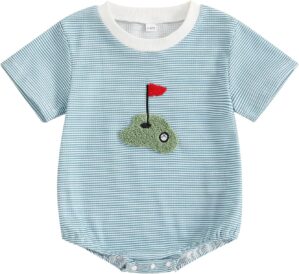 Unisex Baby Girl Boy Golf Clothes Short Sleeve Striped Sweatshirt Bubble Romper Bodysuit Cute Summer Outfit