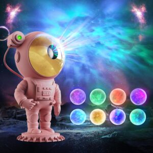 Astronaut Galaxy Star Projector Starry Night Light, Astronaut Projector with Nebula, Timer and Remote Control, Kids Room Decor Aesthetic, for Christmas, Birthdays, Valentine’s Day (Pink)