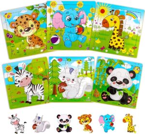 Aitey Set of 6 Toddler Puzzles Ages 2-4, Wooden Jigsaw Puzzles for Kids Ages 3-5, Puzzles for Toddlers 2 3 4 Year Old, Kids Puzzle Toys with Animal Patterns Educational Toys for Boys and Girls