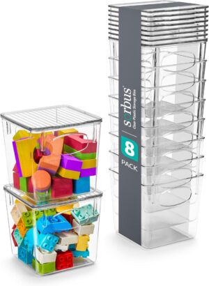 Sorbus Small Clear Plastic Storage Bins with Lids, Clear Stackable Storage Bins, Clear Toy Storage Bins, Clothes, Medicine, Makeup, Closet, Art Supply, Bathroom, Shoe, Toy Storage Organizer (8 Pack)