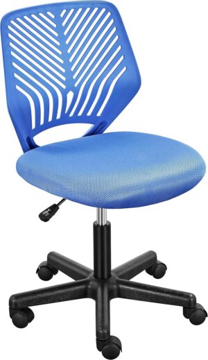 Yaheetech Students Desk Chair Low-Back Armless Study Chair Cute with Lumbar Support Adjustable Height for Youth, Blue