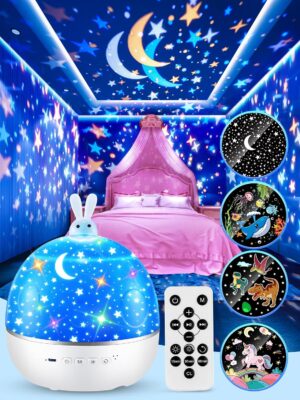 ONEFIRE Kids Night Light Projector for Kids Room+15 Films&Bluetooth Music Kids Projector Night Light for Kids, Remote Bright Toddler Night Light, Rechargeable Star Lights Ceiling Projector Kids Gifts