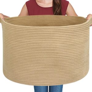 Large Jute Storage Bin, 22″ X 22″ X 14″ Soft Cotton Rope Basket With Handle, Stuffed Animal Toy Organizer