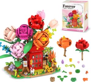 1176 Pcs Flower Bouquet Building Kit Bonsai Rose Fowers, Artificial Flowers Building Blocks Set, Valentines Day Gifts for Him Her, Womens Gifts for Christmas, Xmax Gifts for Women Girlfriend Mom