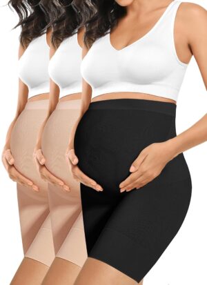 “Baby Bump” Premium Maternity Shapewear, High Waisted Mid-Thigh Pregnancy Underwear Prevent Chaffing Soft Adominal Support