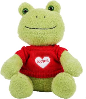 CAZOYEE Adorable Frog Plush Stuffed Animal with Red Heart Sweater, Super Soft Cuddle Frog Doll, Gift for Kids & Adults, 10″