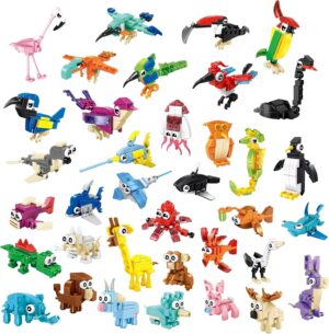 Party Favors – (36-Pack) 108 Kinds of Mini Animals Building Blocks Toy Classroom Prizes Goodie Bags,Kids Party Favors 8-12, Bulk Easter Birthday Students Gifts for Boys Prize Box Toys