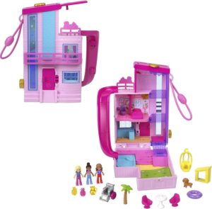 Barbie ​Polly Pocket Dreamhouse Compact, Dollhouse Playset with 3 Micro Dolls, 1 Puppy, 11 Accessories, Elevator & Pool