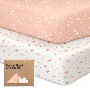 KeaBabies 2-Pack Organic Crib Sheets for Boys, Girls – Fitted Crib Mattress Sheet Neutral, Breathable Jersey Cotton Cover for Baby Bed, Toddler Mattress, Soft & Cute Prints (Butterflies)