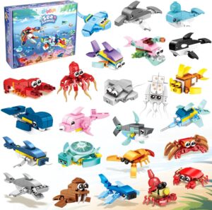 Party Favors Kids Building Blocks Sea Animals 24 Packs Pool Party Favors Building Set for Birthday, Goodie Bag Stuffers, Classroom Prizes, Easter for Boys and Girls Ages 6-12