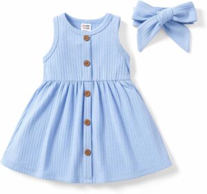 PATPAT Baby Toddler Girl Dresses Infant Sleeveless Summer Tank Dress Sundress Long Sleeve Fall Dress Rib Knit with Headband