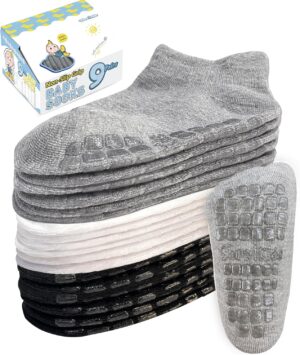 Simply Kids Non-Slip Toddler Ankle Socks (9 Pairs) – Superior Grip, Soft Cotton, for Active Baby Girls & Boys (Ages 0-7)