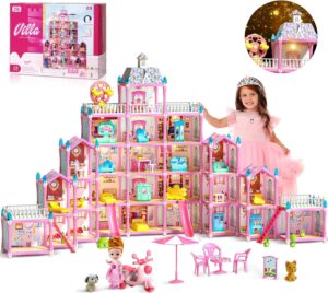 Doll House with 5 Stories, 29 Rooms Dolls Home, Plays House Toys Accessories and Furniture, Outdoor Play for Kids, Pink Doll House 2024 Christmas Toy 4-5 7-8 Year Old