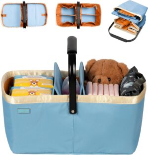 BabbleRoo Diaper Caddy: Large Capacity Diaper Organizer Basket, Perfect for Storing Baby Wipes, Diapers & Baby Essentials. Spacious, Convenient for Parents of Newborn Babies – Blue