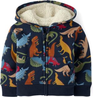 The Children’s Place Baby Boys’ and Toddler Long Sleeve, Sherpa Lined, Zip-Front Hoodie Sweatshirt