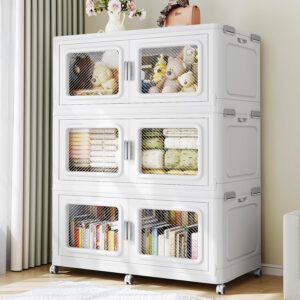 165Gal Extra Large Storage Bins with Lid, 660Qt Plastic Stackable Storage Bins with Wheels, Collapsible Closet Organizer and Storage Drawers for Cabinet, Bedroom, Office, 3 Pack