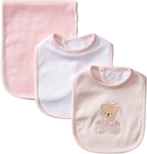 Little Me Baby Boys and Girls 100% Cotton 3-Piece Bib and Burp Sets, 2 Bibs and 1 Burp Cloth