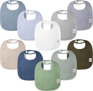 100% Cotton Muslin Baby Bibs 10-Pack Baby Drool Bibs for Unisex Baby Toddlers Infant Newborns Drooling and Teething