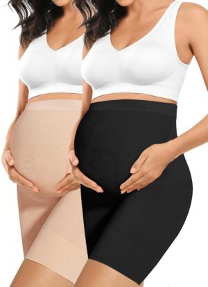 “Baby Bump” Premium Maternity Shapewear, High Waisted Mid-Thigh Pregnancy Underwear Prevent Chaffing Soft Adominal Support