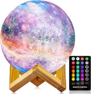 Moon Lamp, Night Light, 16 Colors Galaxy Lamp 3D Printing Moon Light with Stand/Remote Control/Touch/USB Rechargeable/Timer, Moon Night Light for Kids Friend, Home decor Mothers Day Gifts (4.8 inch)